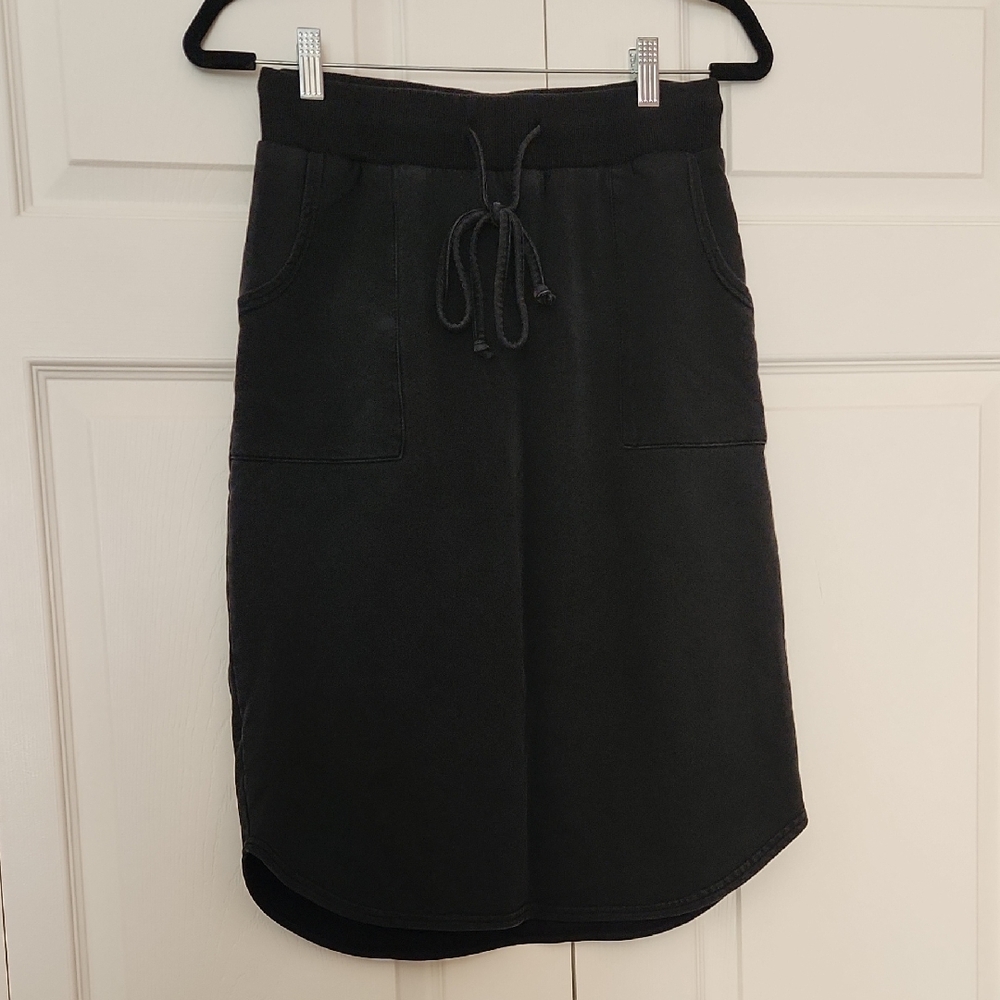 Black Drawstring Midi Skirt